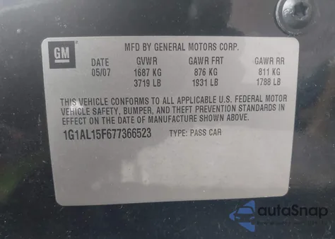 2005 Chevrolet Cobalt Ls z USA, uszkodzony, nr VIN 1G1AL12F057601984